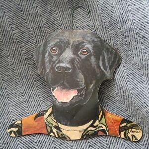 VTG Annie Rhinehart Black Lab Orvis Wooden Clothes Hanger Stupell USA